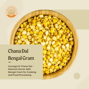 Suveagro® Chana Dal (Bengal Gram) in a bowl, showcasing its rich texture and color.