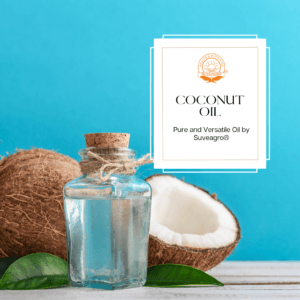 Bulk containers of Suveagro® Coconut Oil, ideal for cooking, skincare, and haircare industries.