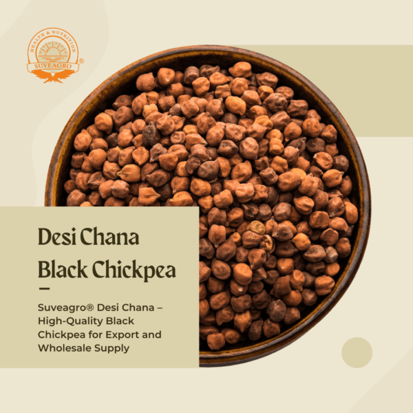 Suveagro® Desi Chana (Bengal Gram) in a bowl, showcasing its small, round shape and earthy color.