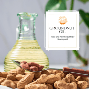 Bulk containers of Suveagro® Groundnut Oil, ideal for culinary applications and food manufacturing.