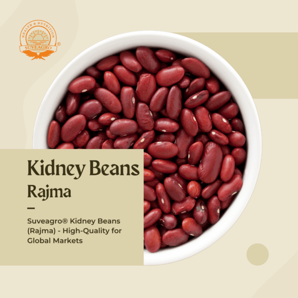 Suveagro® Kidney Beans (Rajma) displayed in a bowl, showcasing their rich red color and smooth texture.