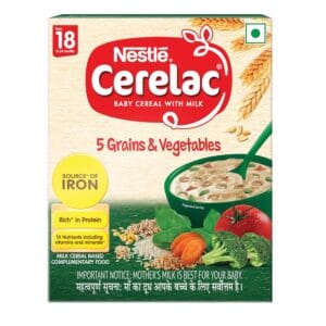 CERELAC Baby Cereal 5 Grains & Vegetables 300g – Source of Iron & Protein for Toddlers 18-24 Months