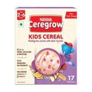 CEREGROW Kids Cereal with Multigrain, Milk & Fruits 300g, Nutrient-Rich Breakfast for Children