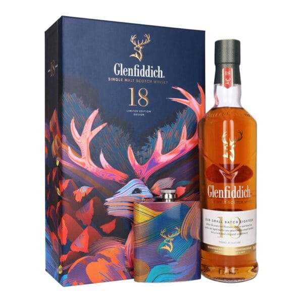 Glenfiddich Perpetual Collection 18 Years Vat 4 with deep fruit and oak notes, elegantly presented in a gift box.