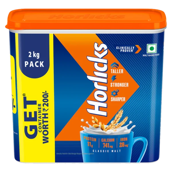 Horlicks Classic Malt 1kg x 2 Jars (2kg Pack), Bulk Case of 6