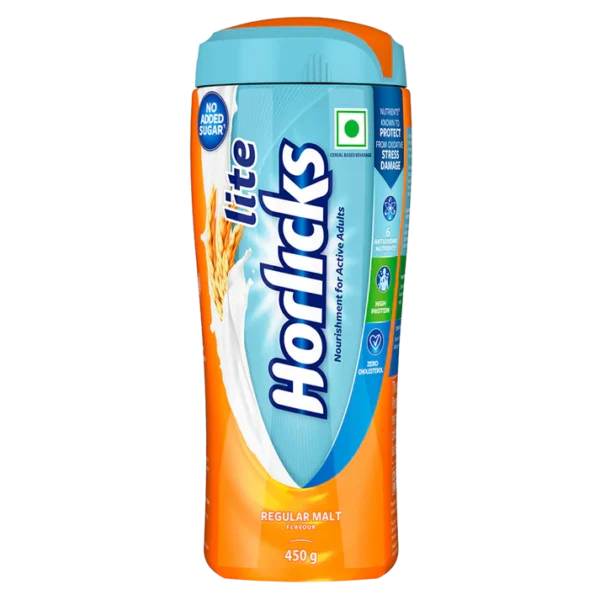 Horlicks Lite Regular Malt Flavour Nutritional Drink for Adults in 500g Jar