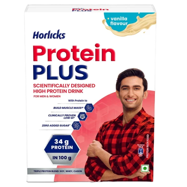 Horlicks Protein Plus Vanilla Flavour 400g, High-Protein Health Drink for Adults in Bulk Supply